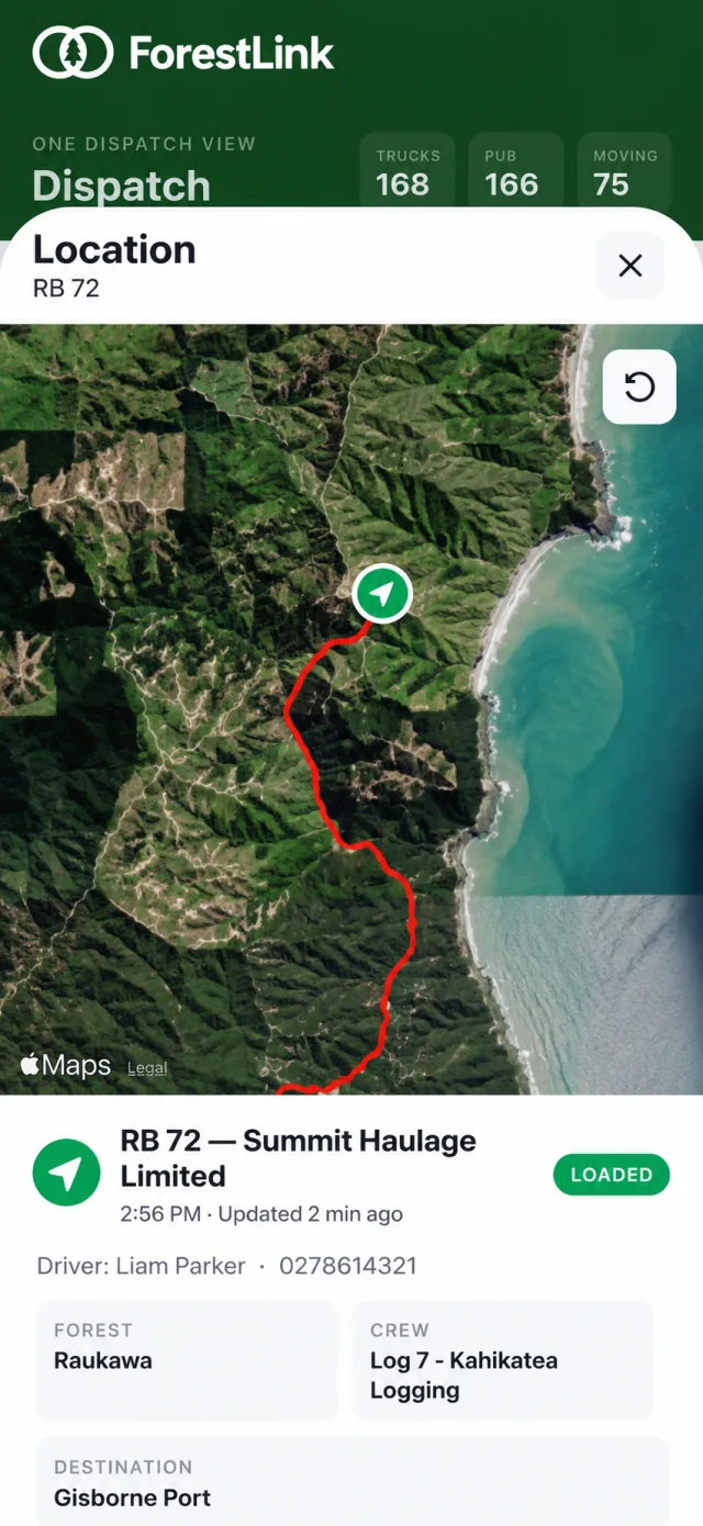 ForestLink dispatch app on mobile